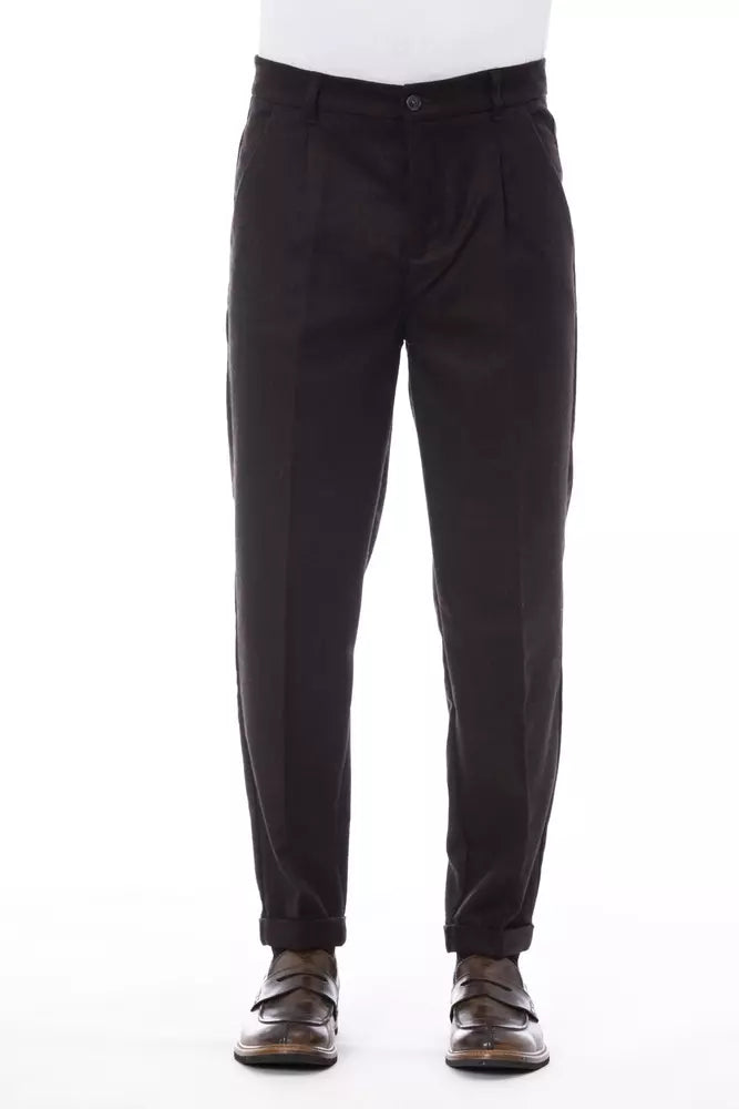 Alpha Studio Men's Brown Wool Trousers