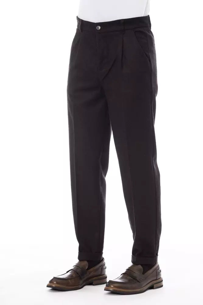 Alpha Studio Men's Brown Wool Trousers