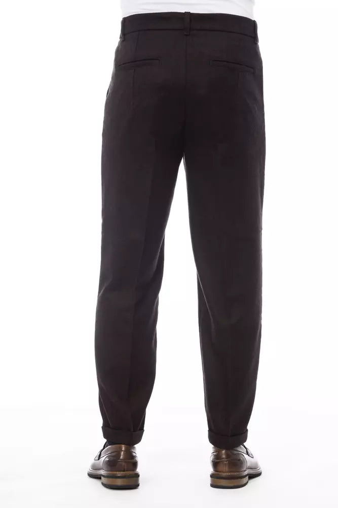 Alpha Studio Men's Brown Wool Trousers