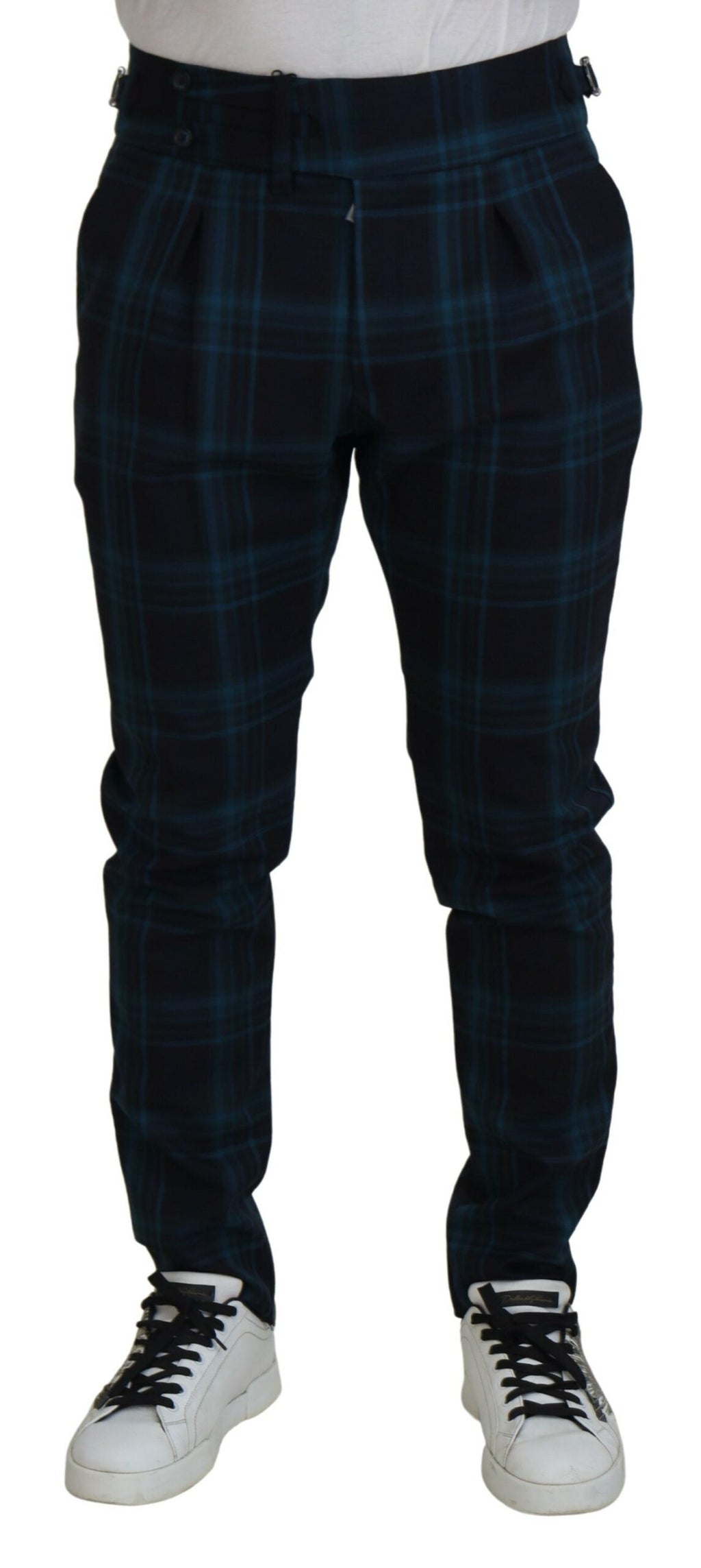 Dolce & Gabbana Blue-Purple Plaid Wool Trousers