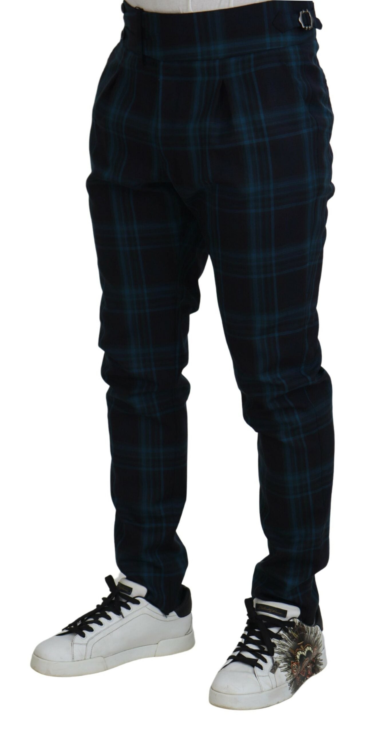 Dolce & Gabbana Blue-Purple Plaid Wool Trousers