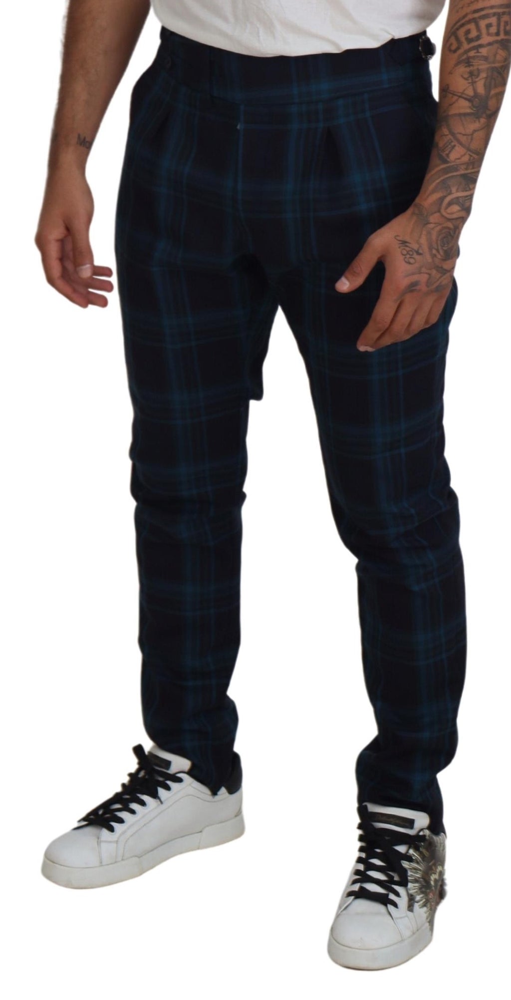 Dolce & Gabbana Blue-Purple Plaid Wool Trousers