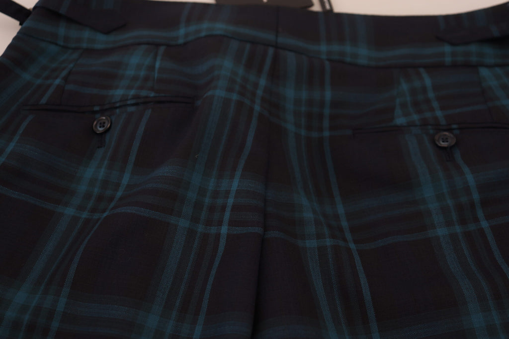 Dolce & Gabbana Blue-Purple Plaid Wool Trousers