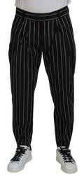 Dolce & Gabbana Black and Beige Striped Cotton-Stretch Trousers