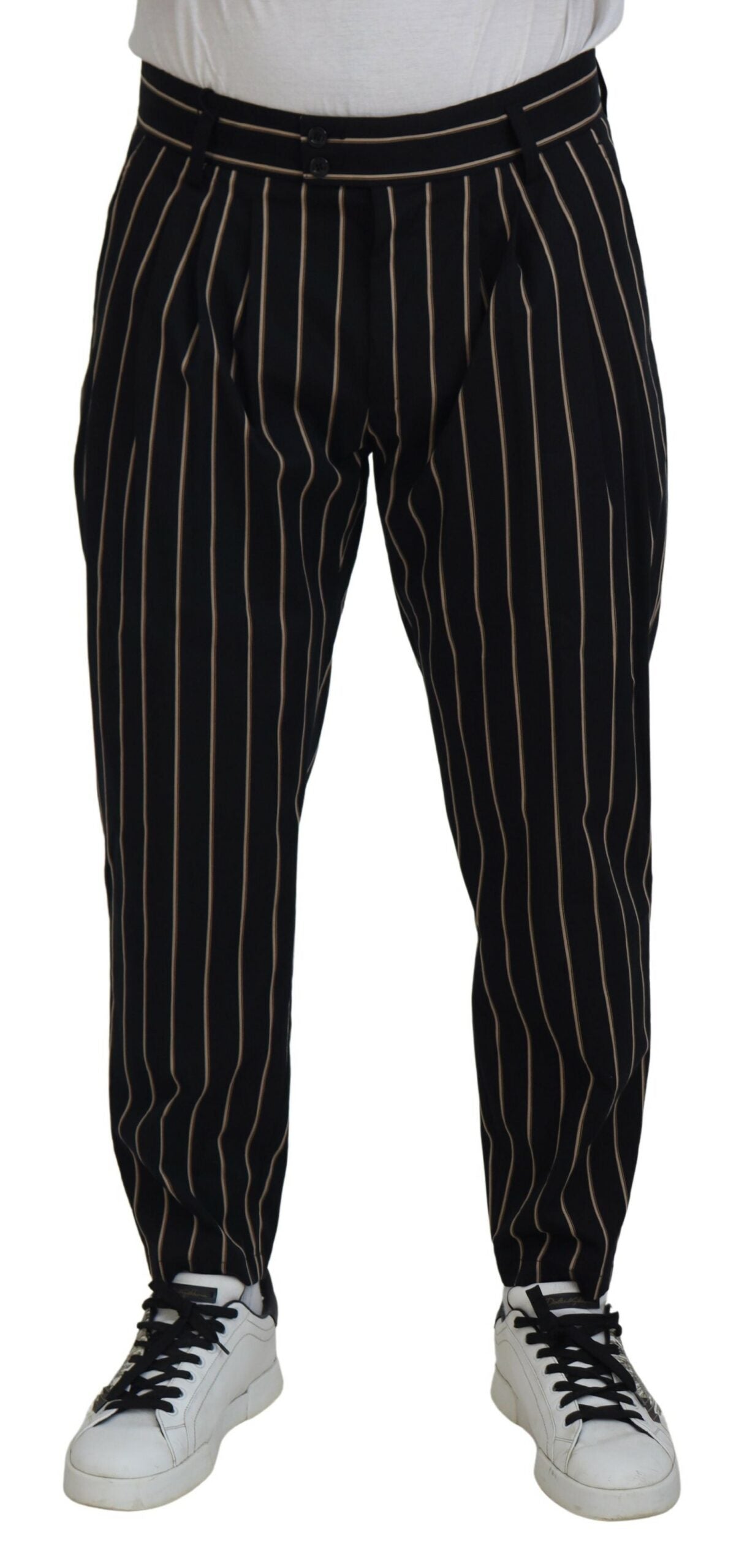 Dolce & Gabbana Black and Beige Striped Cotton-Stretch Trousers