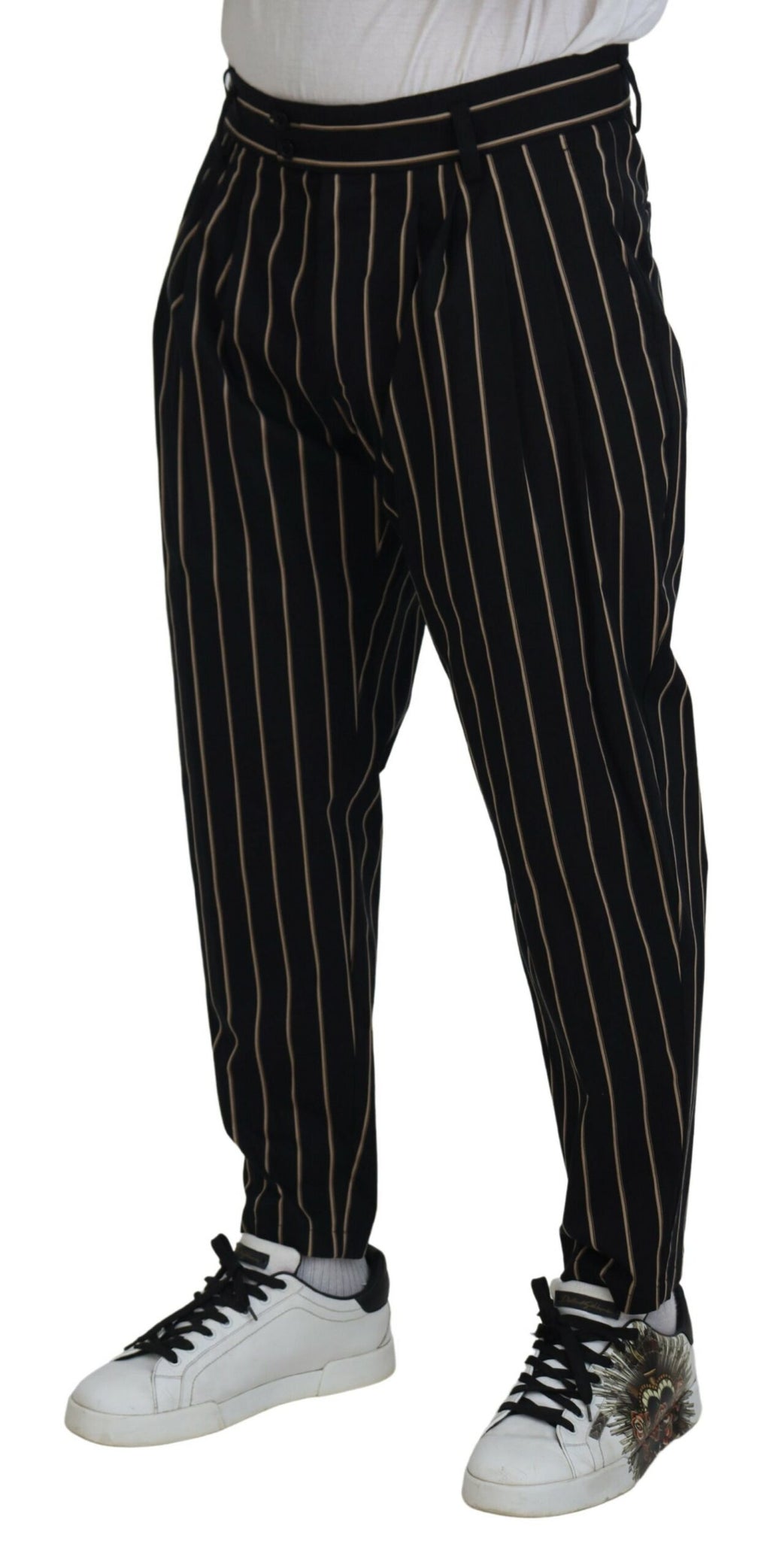 Dolce & Gabbana Black and Beige Striped Cotton-Stretch Trousers