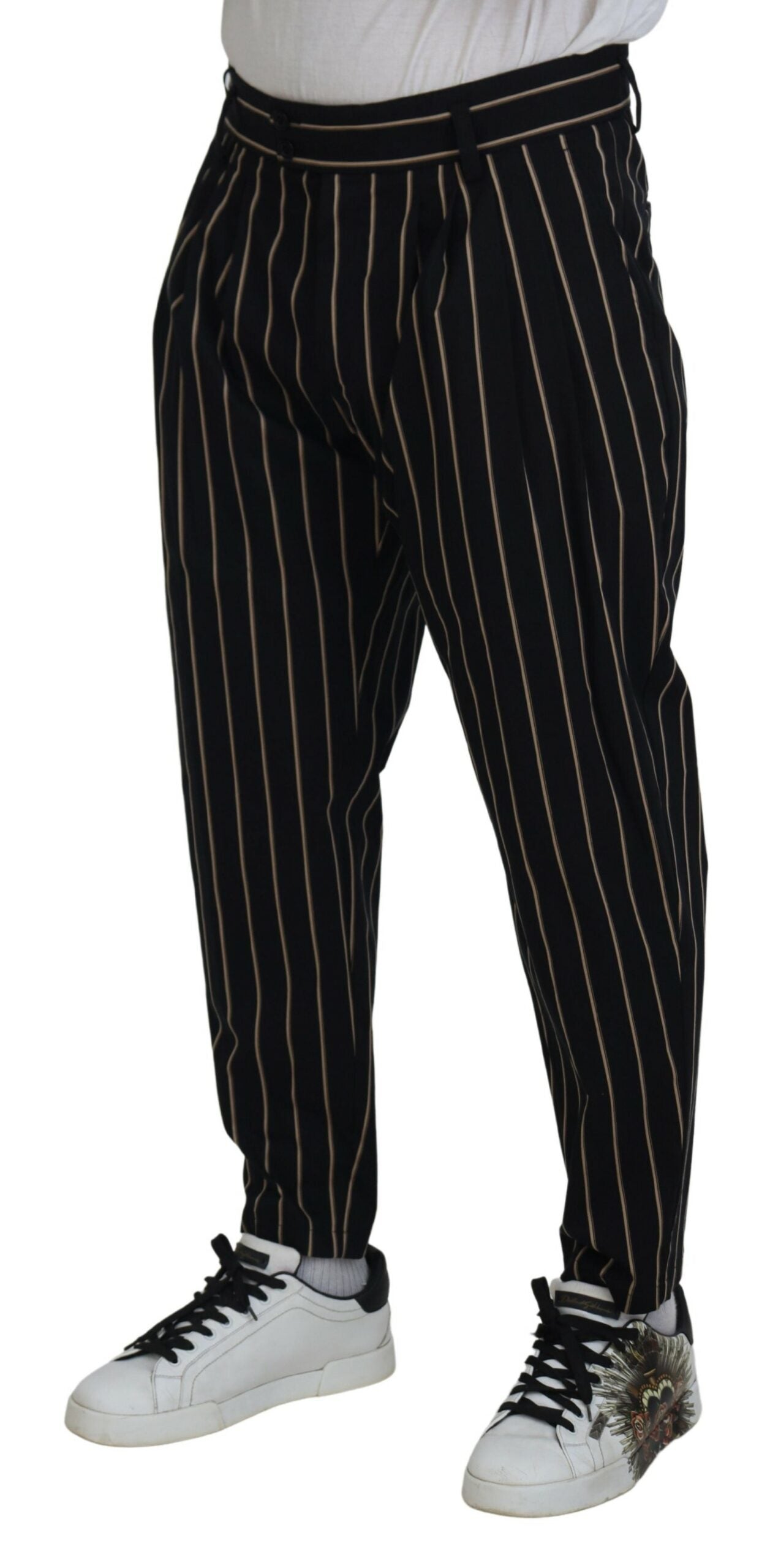 Dolce & Gabbana Black and Beige Striped Cotton-Stretch Trousers