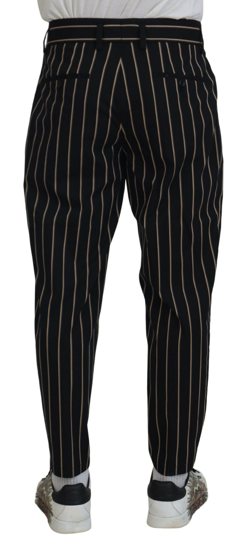 Dolce & Gabbana Black and Beige Striped Cotton-Stretch Trousers