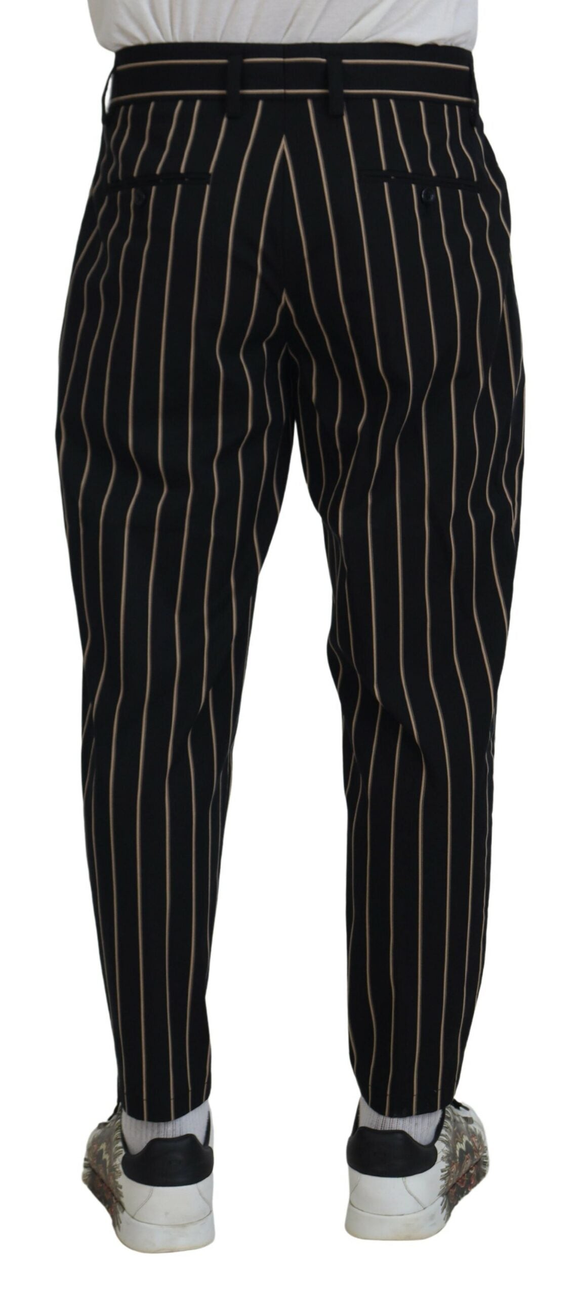 Dolce & Gabbana Black and Beige Striped Cotton-Stretch Trousers