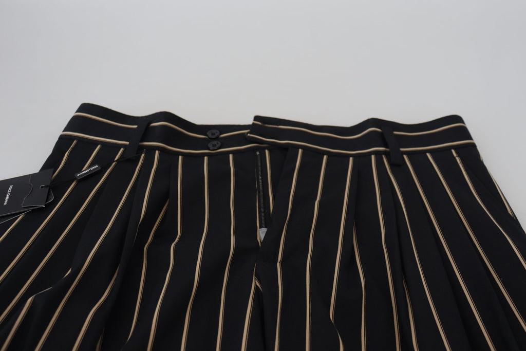 Dolce & Gabbana Black and Beige Striped Cotton-Stretch Trousers
