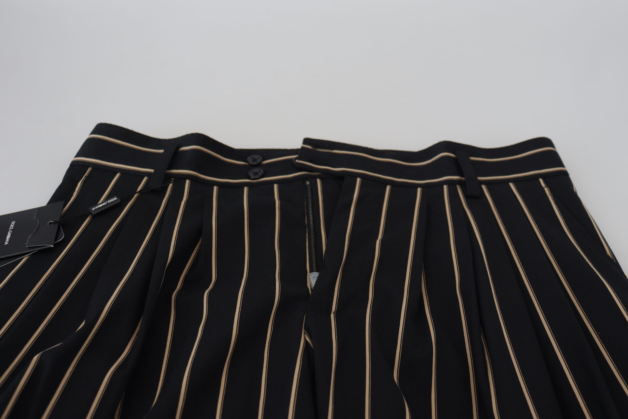 Dolce & Gabbana Black and Beige Striped Cotton-Stretch Trousers