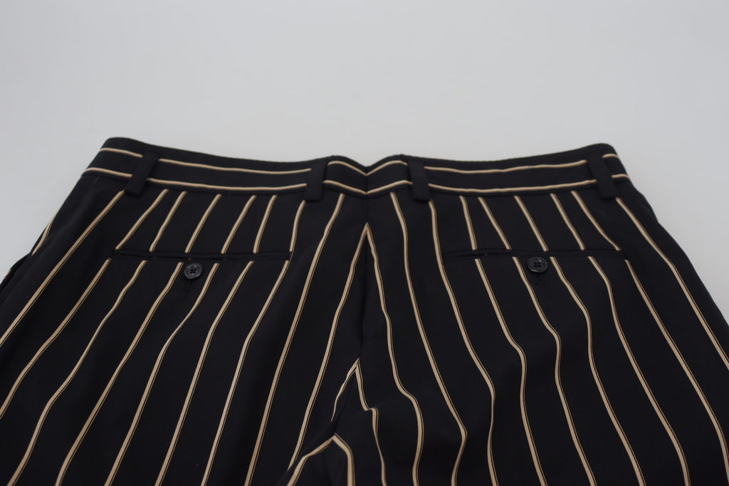 Dolce & Gabbana Black and Beige Striped Cotton-Stretch Trousers