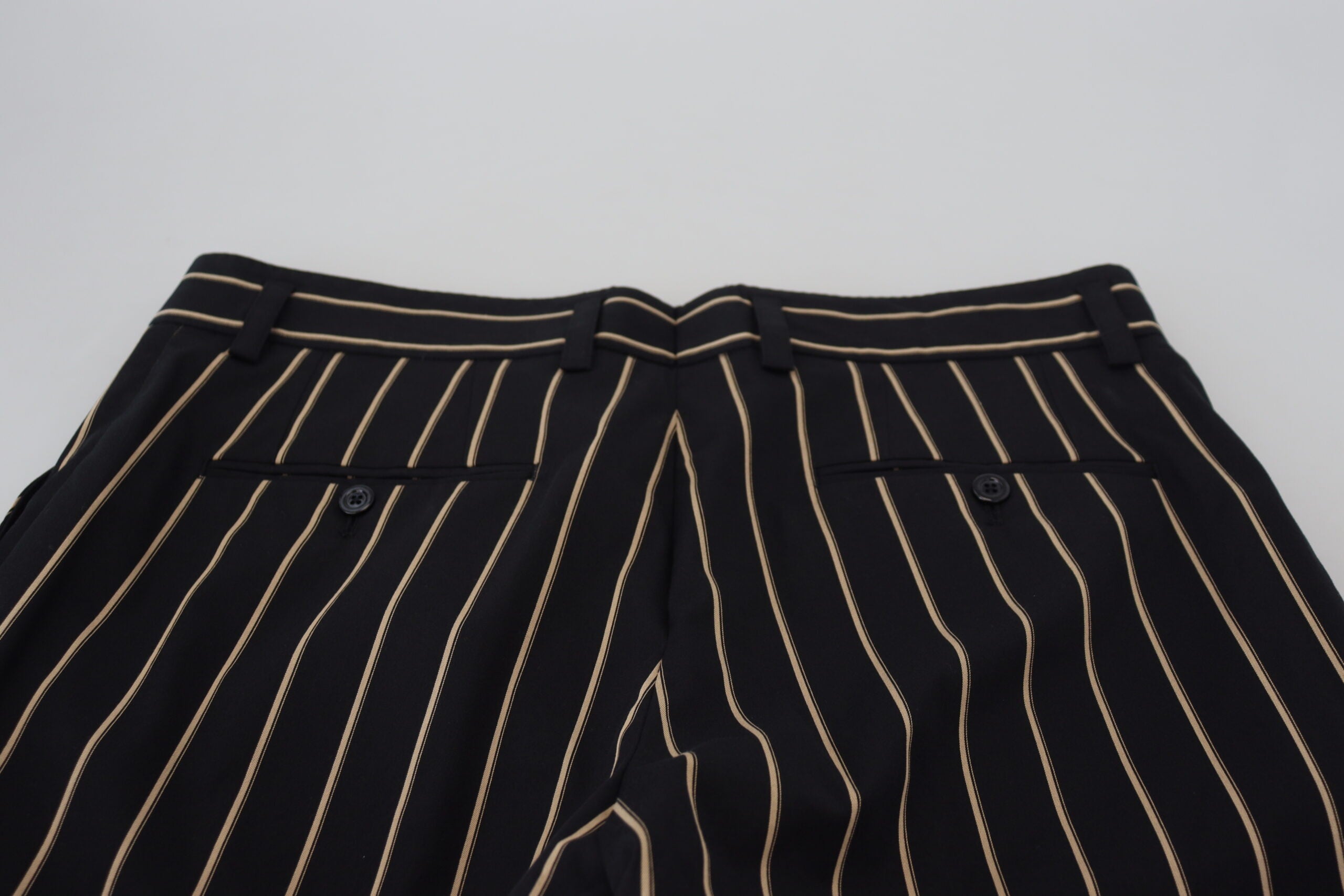 Dolce & Gabbana Black and Beige Striped Cotton-Stretch Trousers
