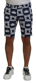 Dolce & Gabbana Blue Cotton Chinos with Logo Print Shorts