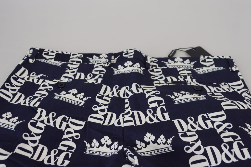 Dolce & Gabbana Blue Cotton Chinos with Logo Print Shorts