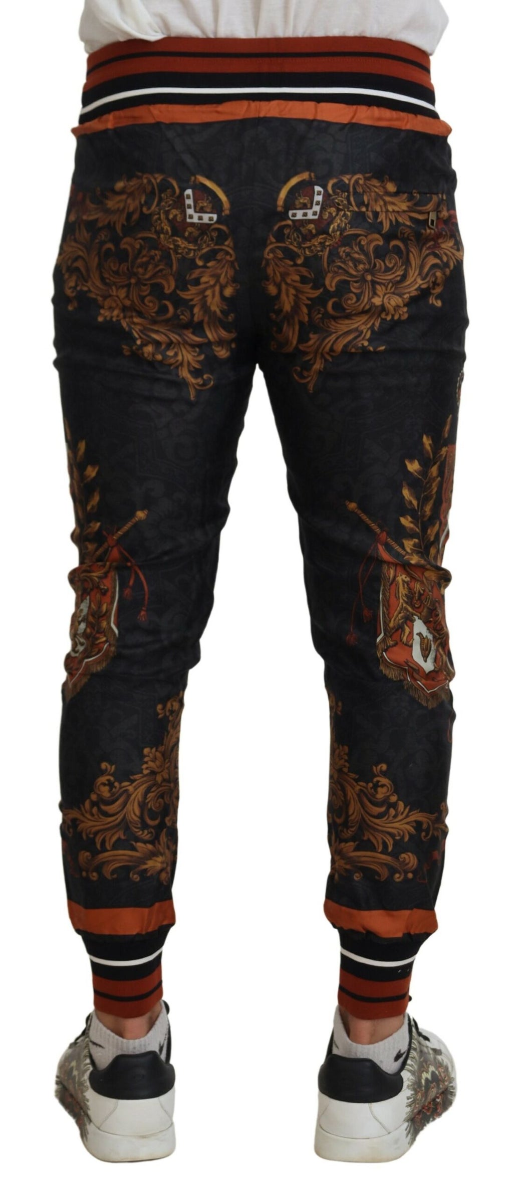 Dolce & Gabbana Grey Silk Baroque Crown Sweatpants