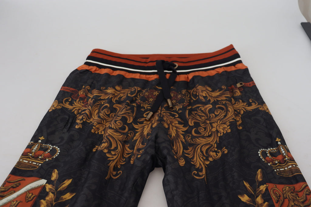 Dolce & Gabbana Grey Silk Baroque Crown Sweatpants