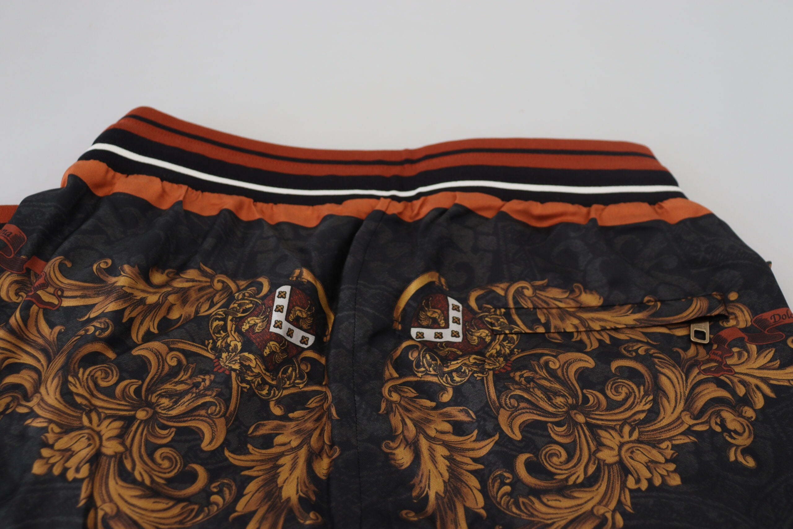 Dolce & Gabbana Grey Silk Baroque Crown Sweatpants