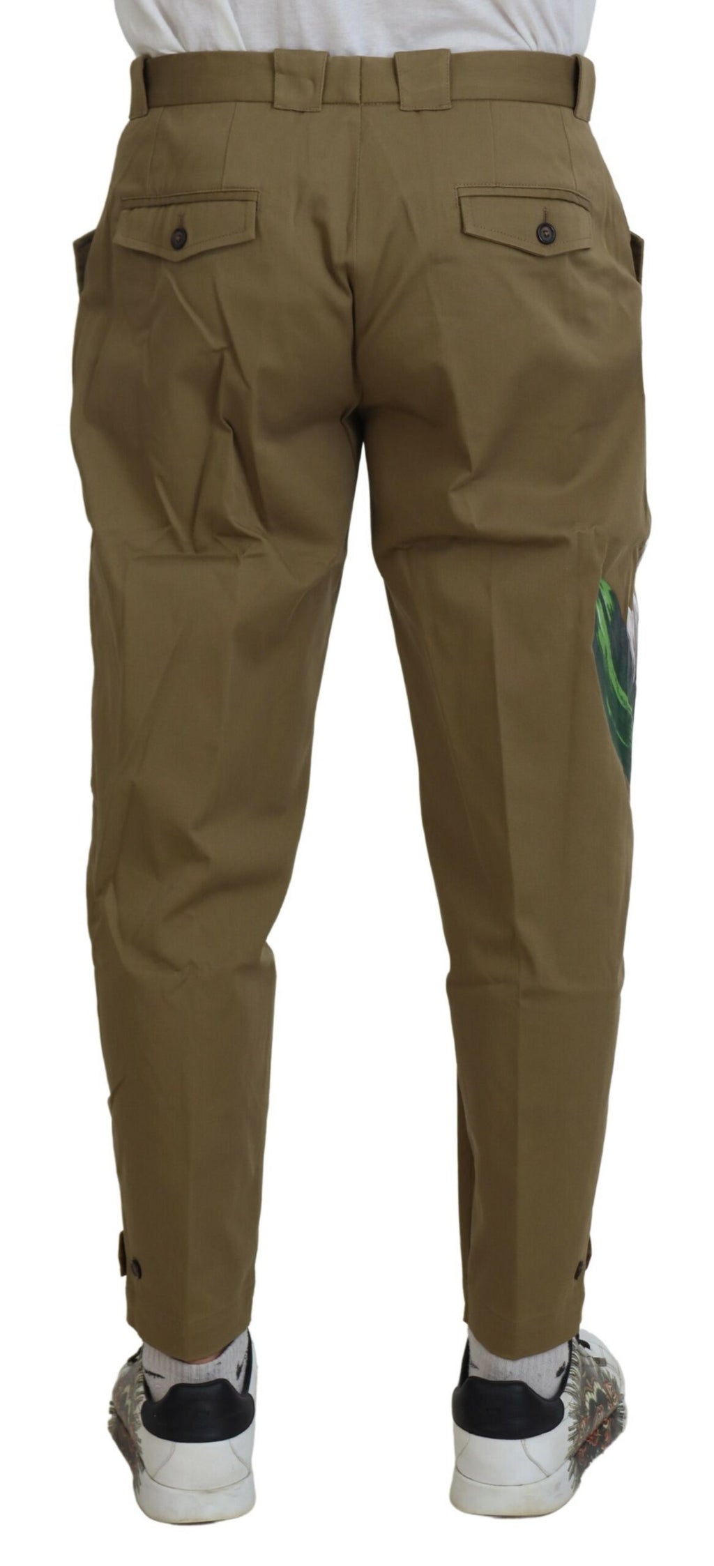Dolce & Gabbana Beigefarbene Stretch-Chinohose aus Baumwolle mit Blumenmuster