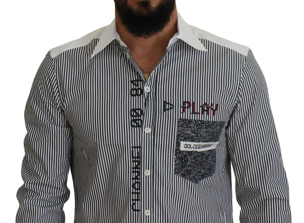 Dolce & Gabbana Grau-weiß gestreiftes Slim Fit Hemd