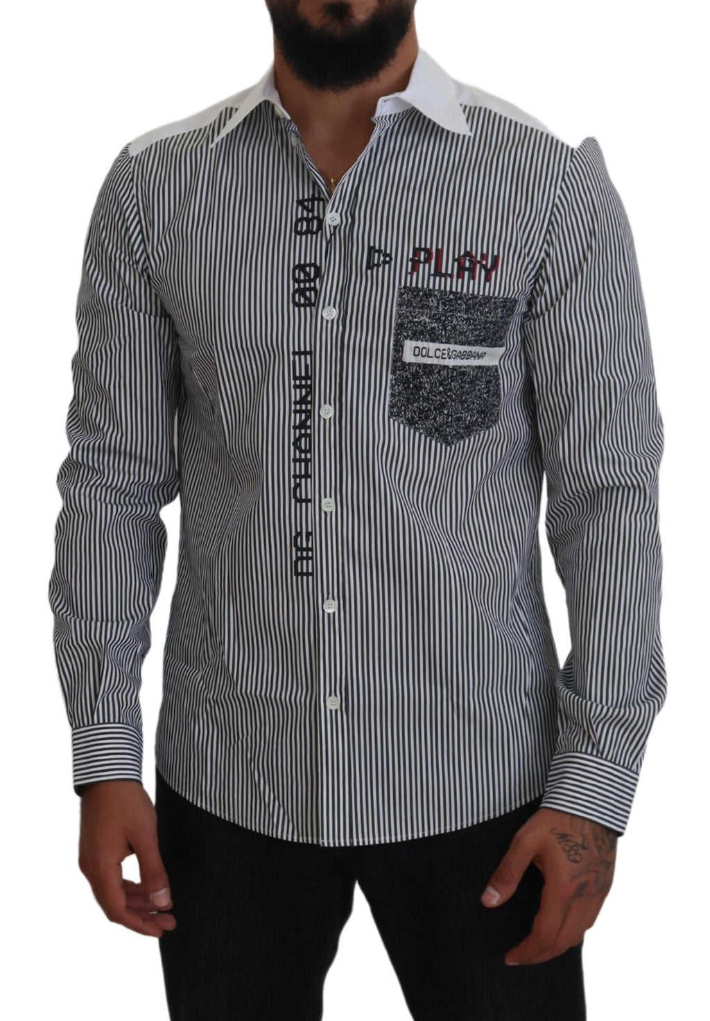 Dolce & Gabbana Grau-weiß gestreiftes Slim Fit Hemd