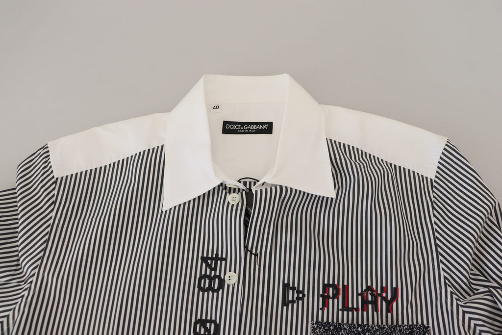Dolce & Gabbana Grau-weiß gestreiftes Slim Fit Hemd