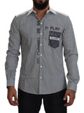 Dolce & Gabbana Grau-weiß gestreiftes Slim Fit Hemd