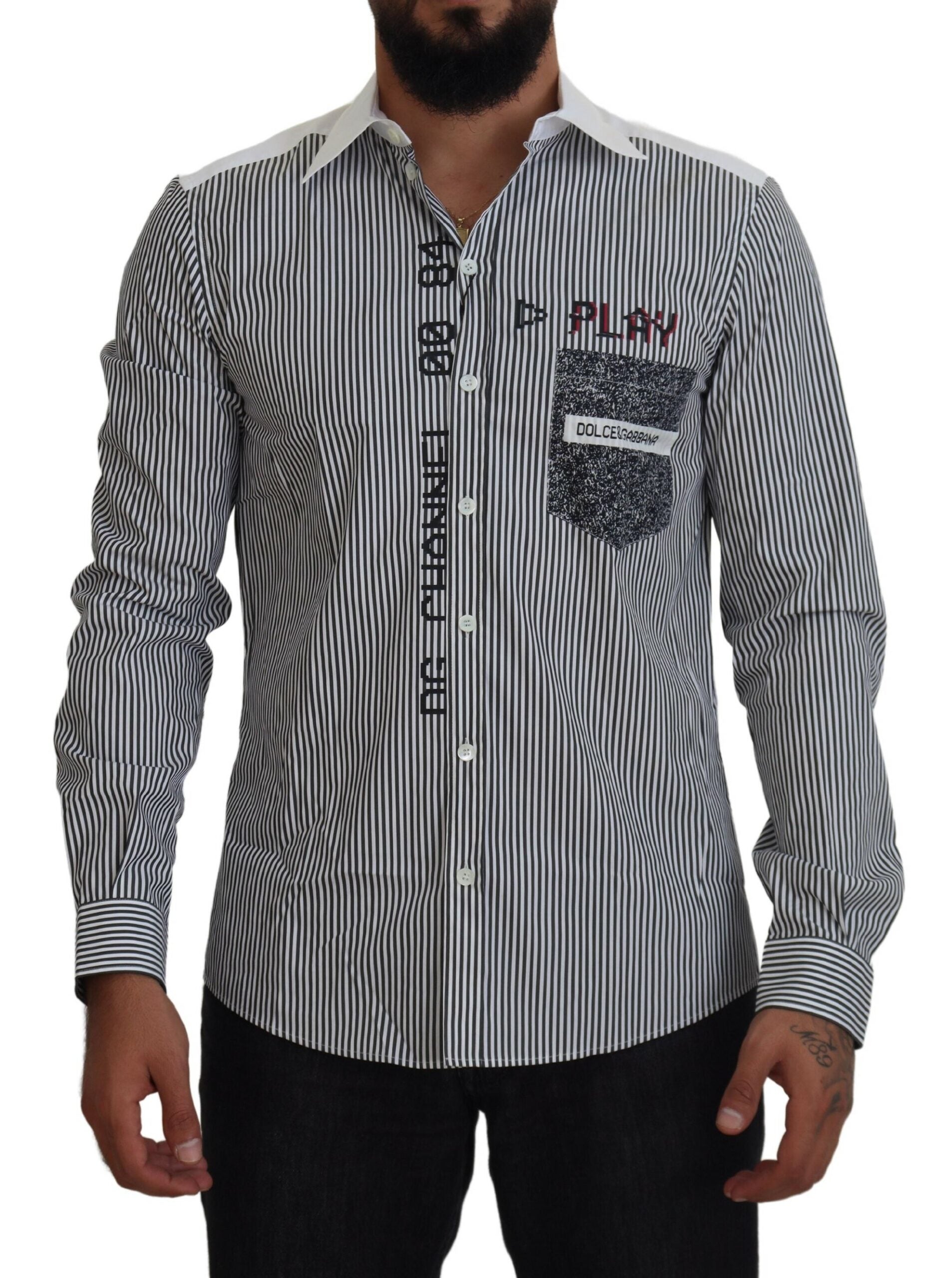 Dolce & Gabbana Grau-weiß gestreiftes Slim Fit Hemd