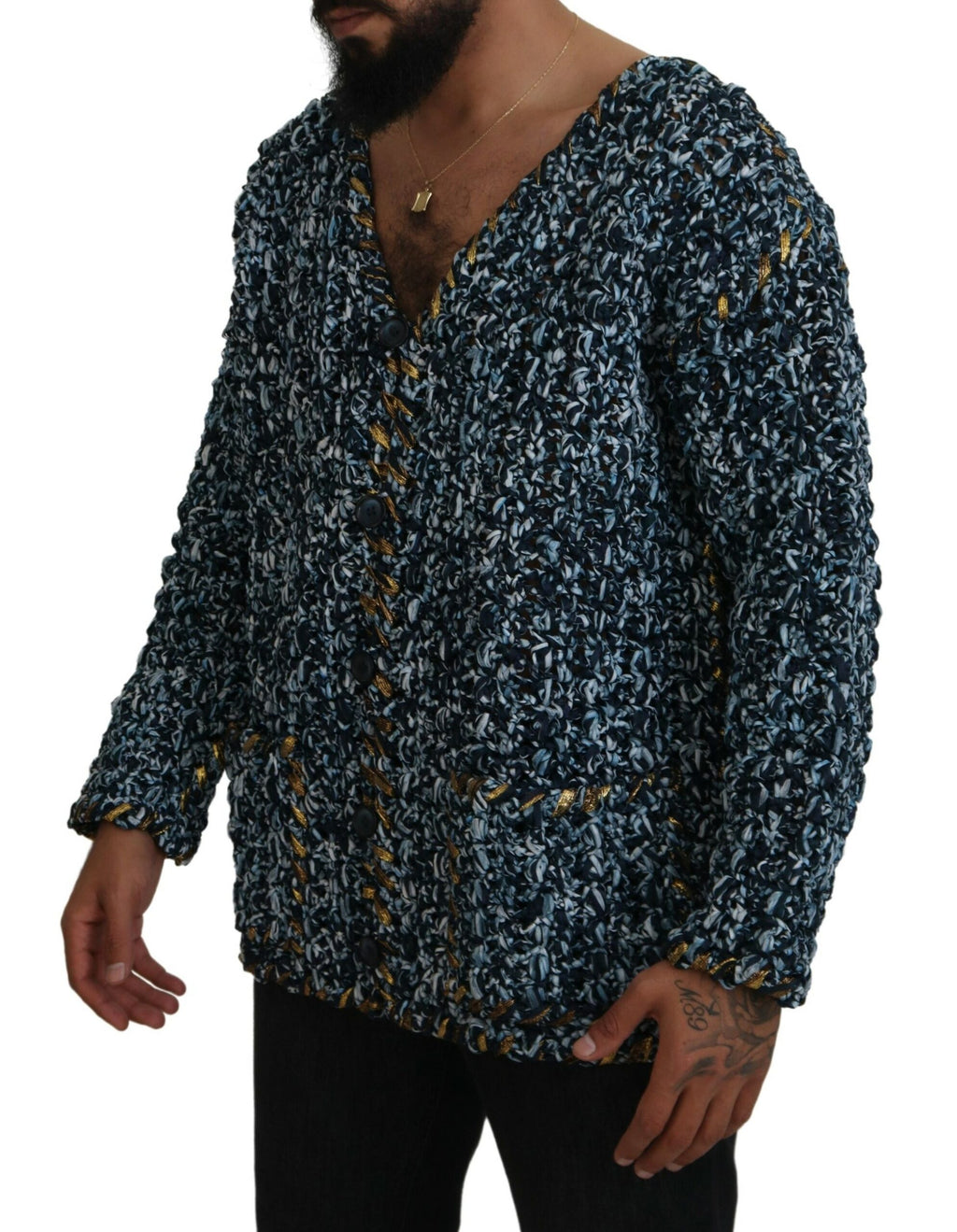 Dolce & Gabbana Blaue Knopf-Strickjacke Fatto A Mano Pullover