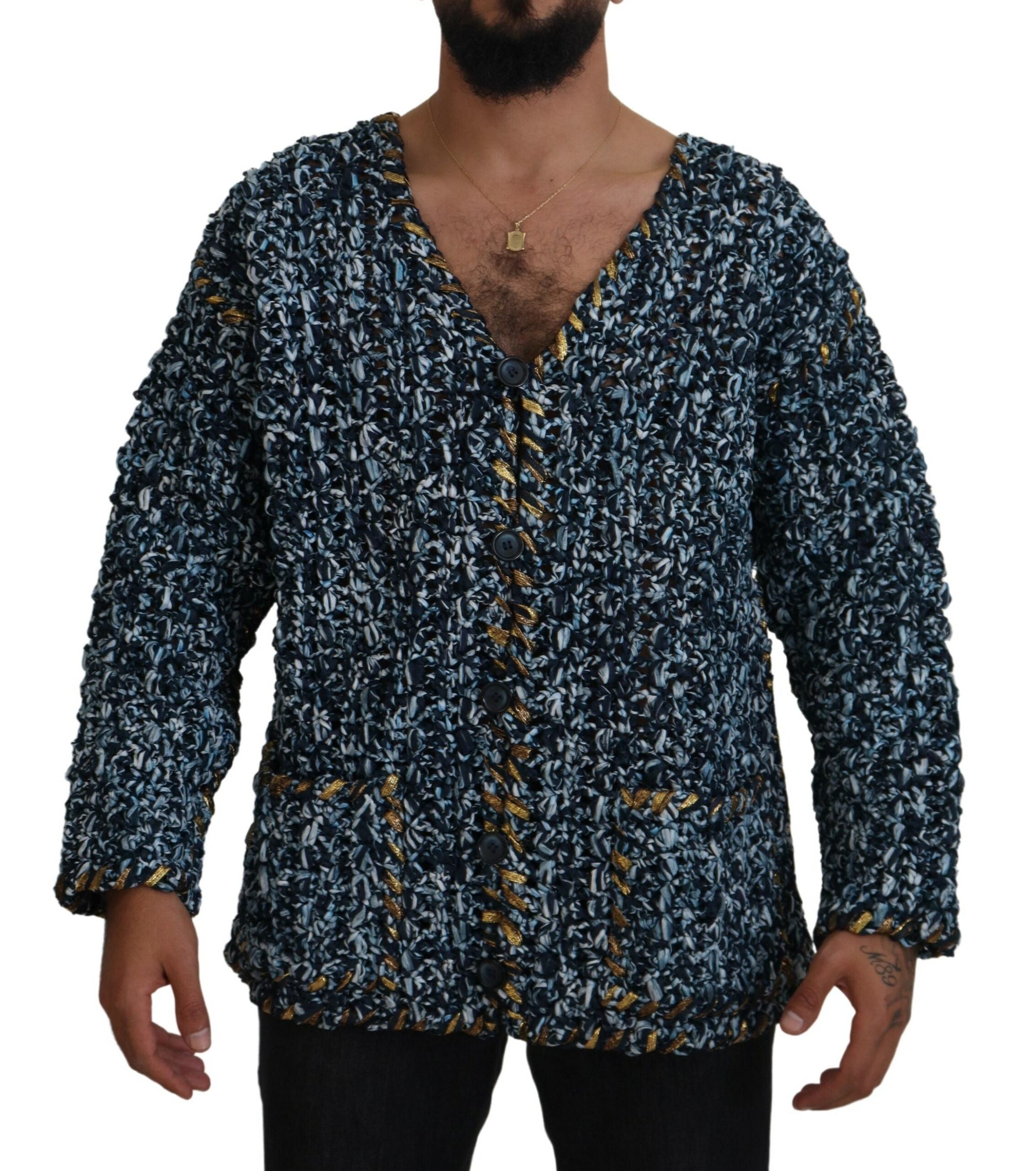 Dolce & Gabbana Blaue Knopf-Strickjacke Fatto A Mano Pullover