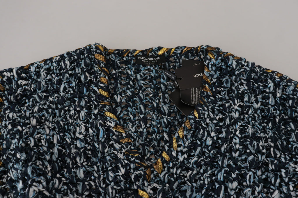 Dolce & Gabbana Blaue Knopf-Strickjacke Fatto A Mano Pullover