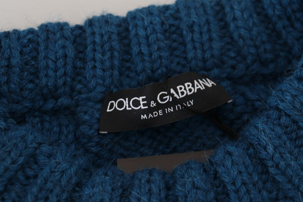 Dolce & Gabbana Blauer Pullover aus gestrickter Wolle und Alpaka