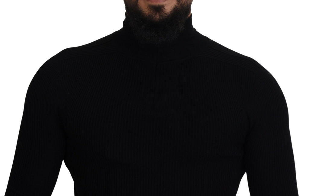 Dolce & Gabbana Schwarzer Rollkragenpullover mit halbem Reißverschluss