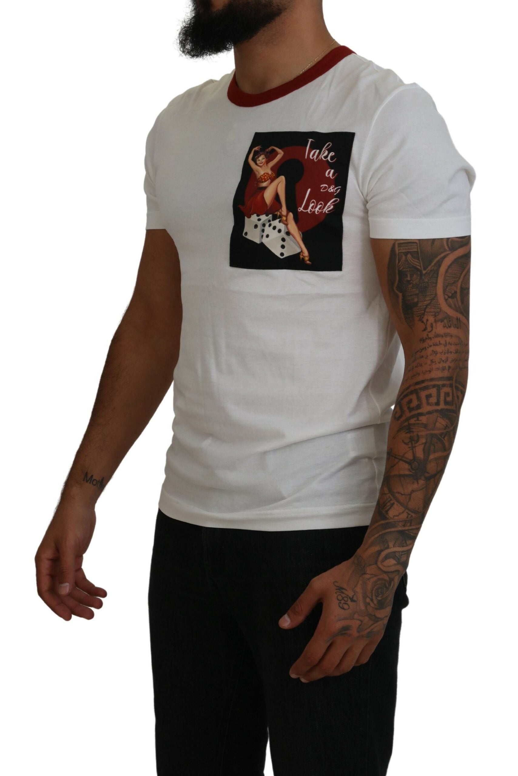 Dolce & Gabbana White Cotton Crew-Neck T-Shirt with Logo Print