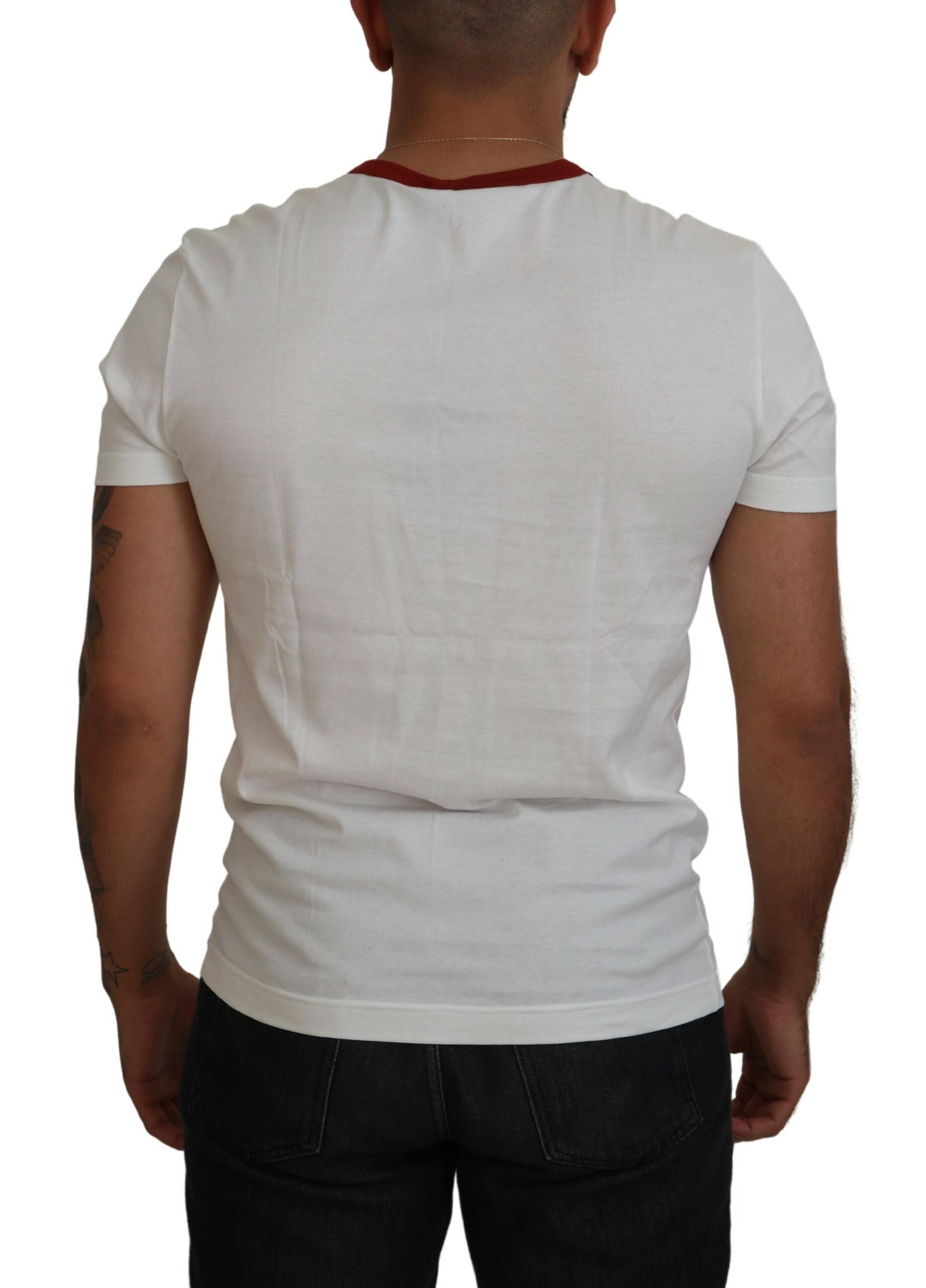 Dolce & Gabbana White Cotton Crew-Neck T-Shirt with Logo Print