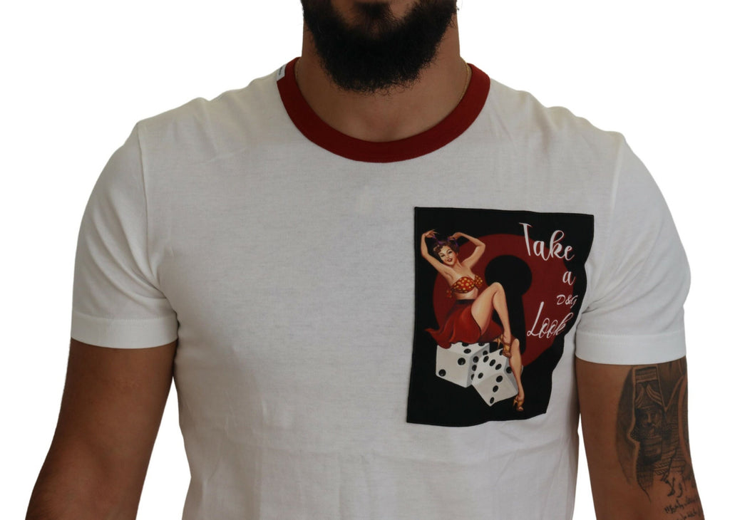 Dolce & Gabbana White Cotton Crew-Neck T-Shirt with Logo Print