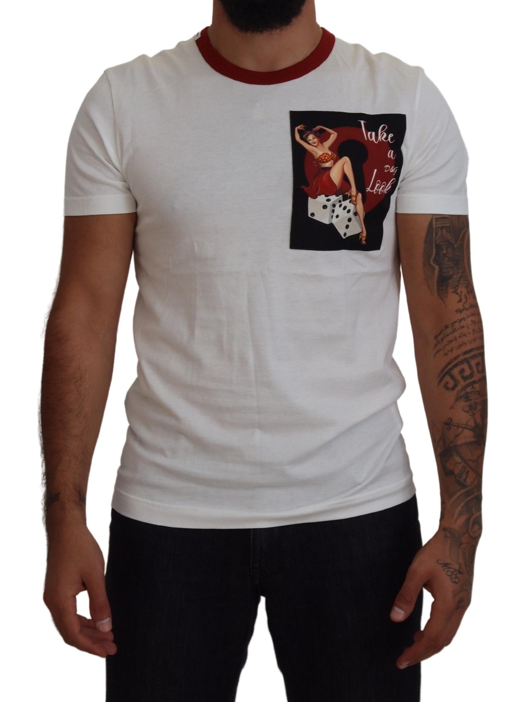Dolce & Gabbana White Cotton Crew-Neck T-Shirt with Logo Print