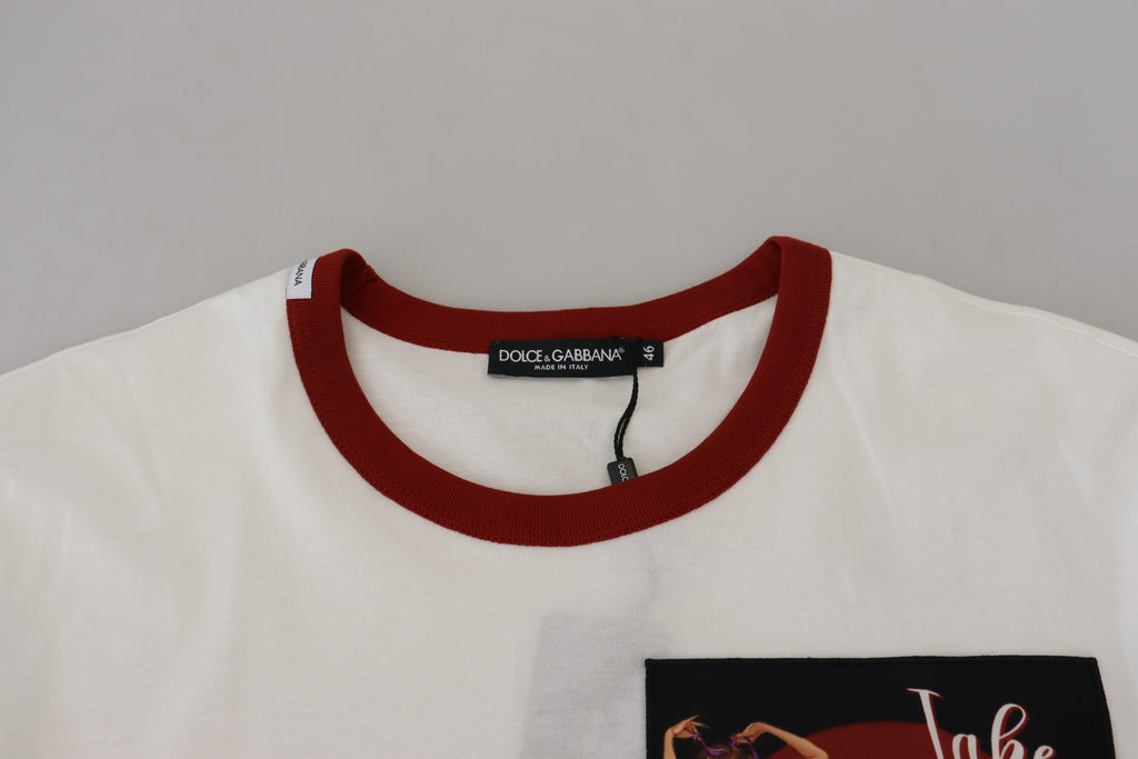 Dolce & Gabbana White Cotton Crew-Neck T-Shirt with Logo Print