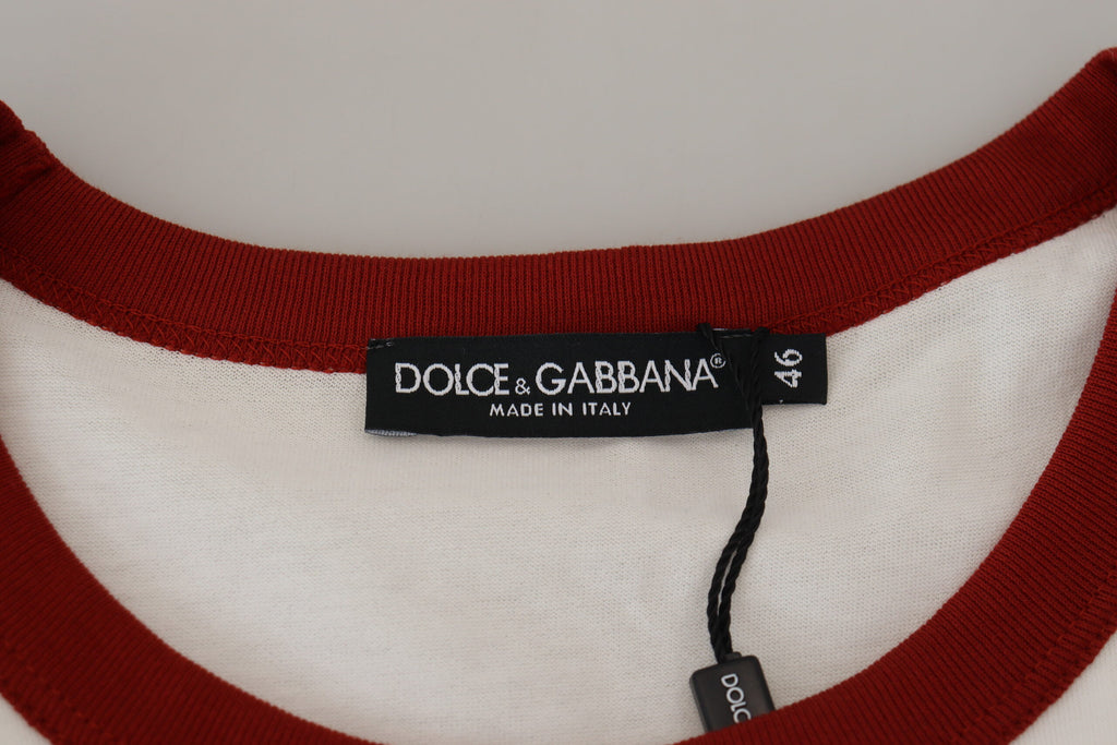 Dolce & Gabbana White Cotton Crew-Neck T-Shirt with Logo Print