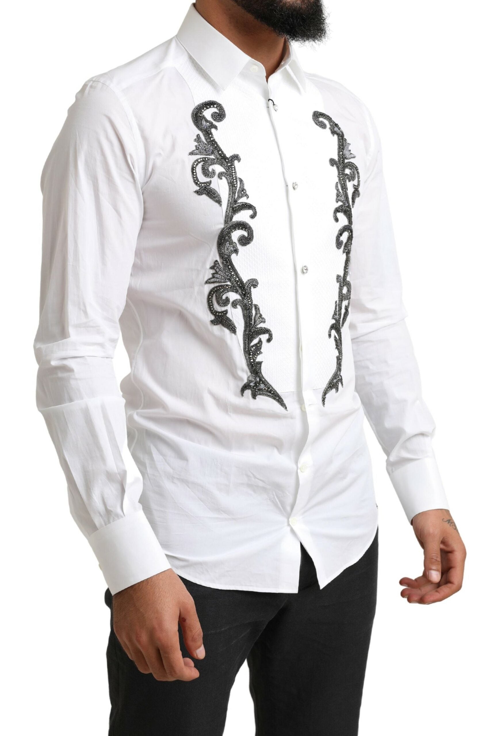 Dolce & Gabbana White Tuxedo Shirt Slim Fit Baroque