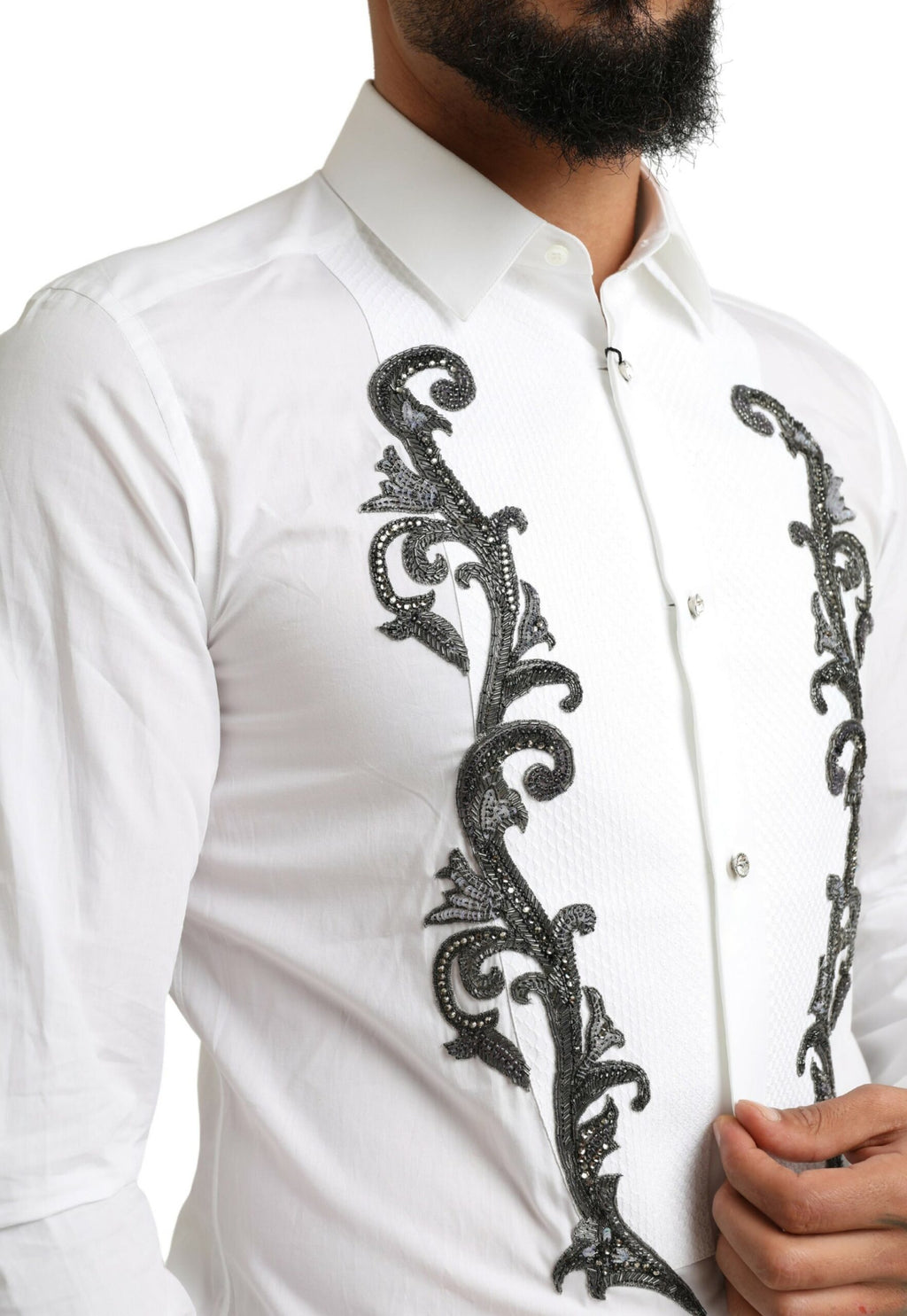 Dolce & Gabbana White Tuxedo Shirt Slim Fit Baroque