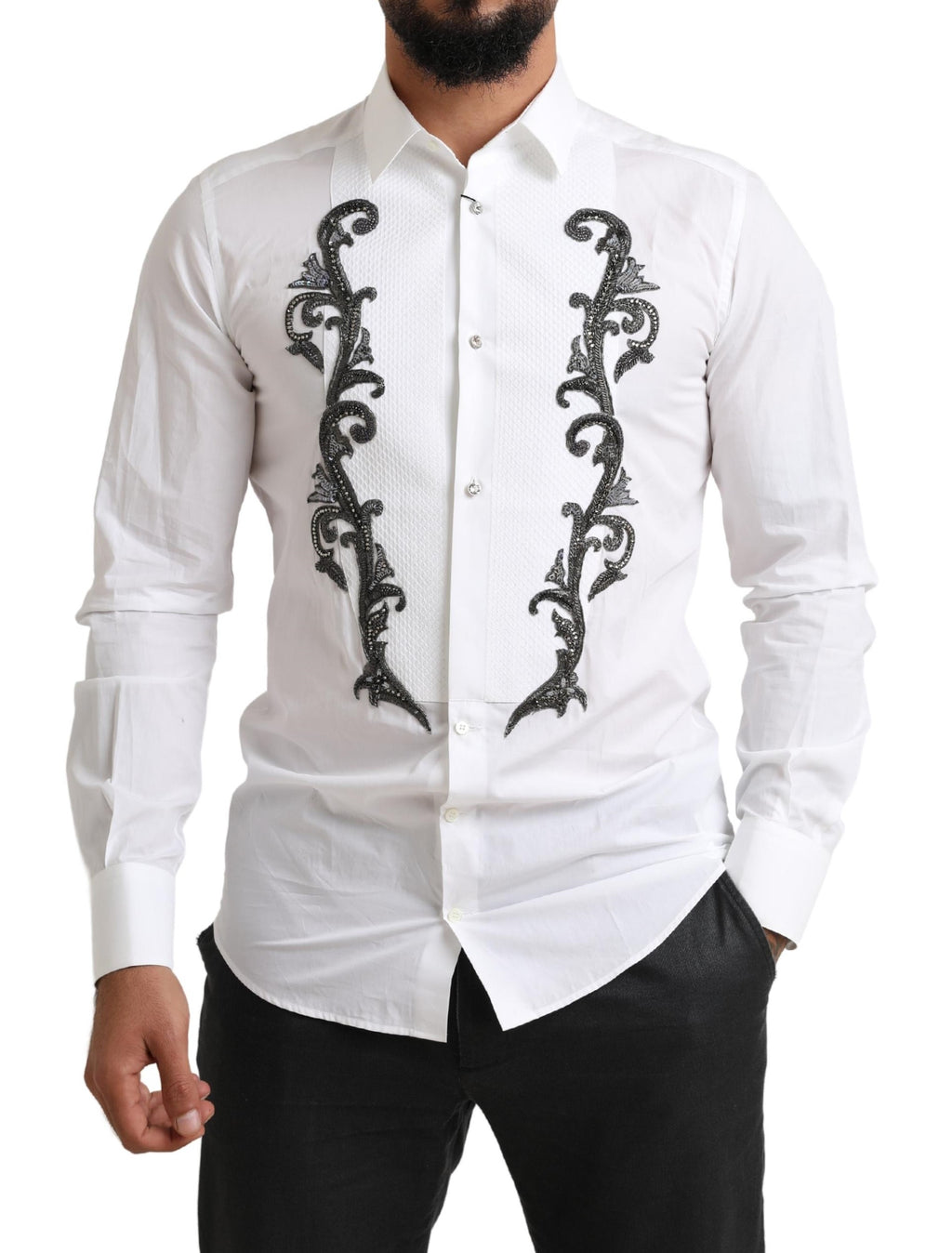 Dolce & Gabbana White Tuxedo Shirt Slim Fit Baroque