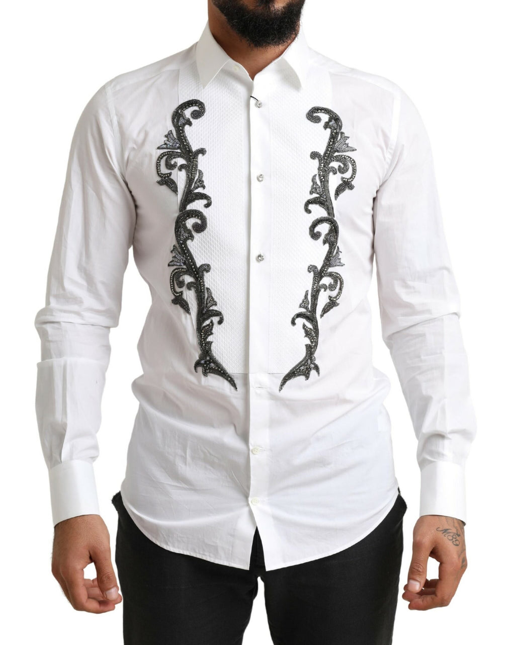 Dolce & Gabbana White Tuxedo Shirt Slim Fit Baroque