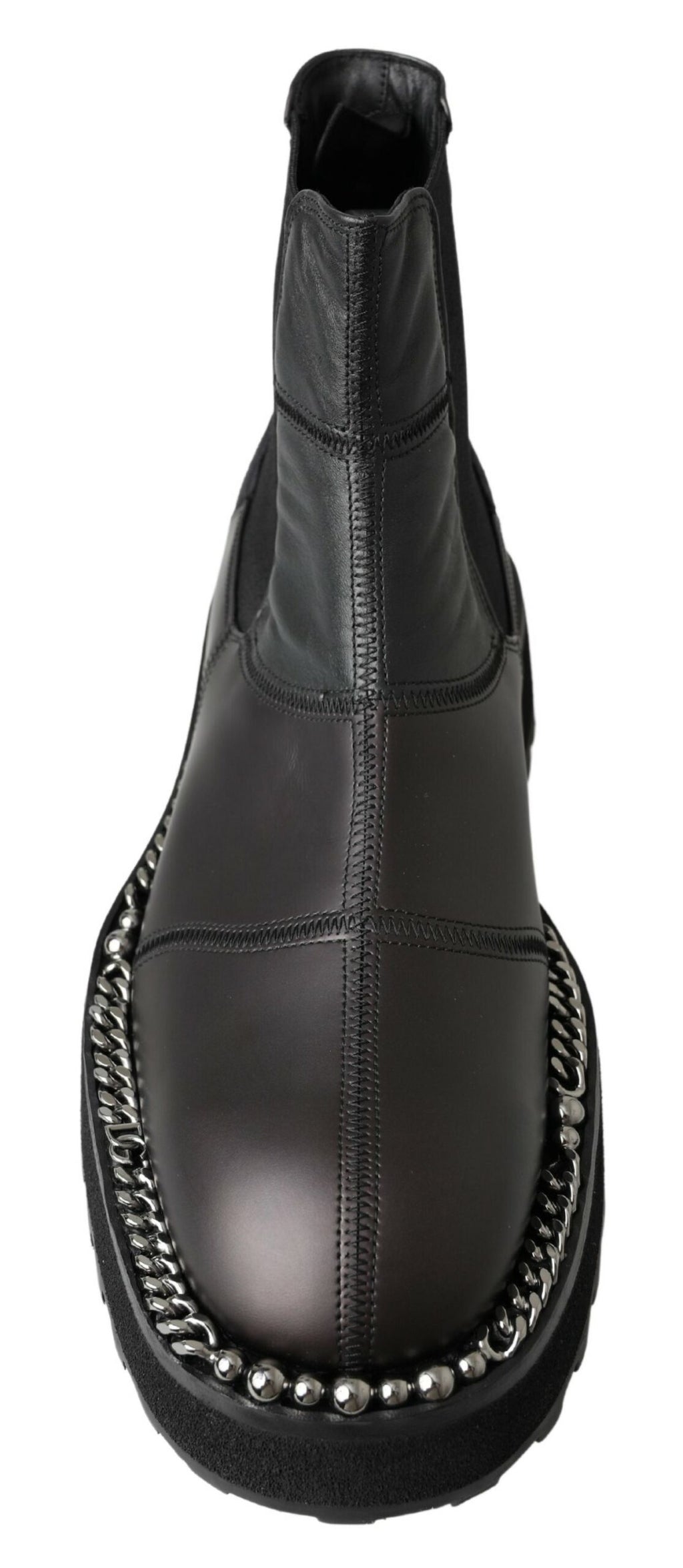 Dolce & Gabbana Schwarze Leder-Slipper mit Stretch-Stiefeln