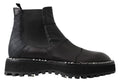 Dolce & Gabbana Schwarze Leder-Slipper mit Stretch-Stiefeln