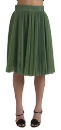 Dolce & Gabbana Green Metallic High-Waisted Draped Pleated Skirt
