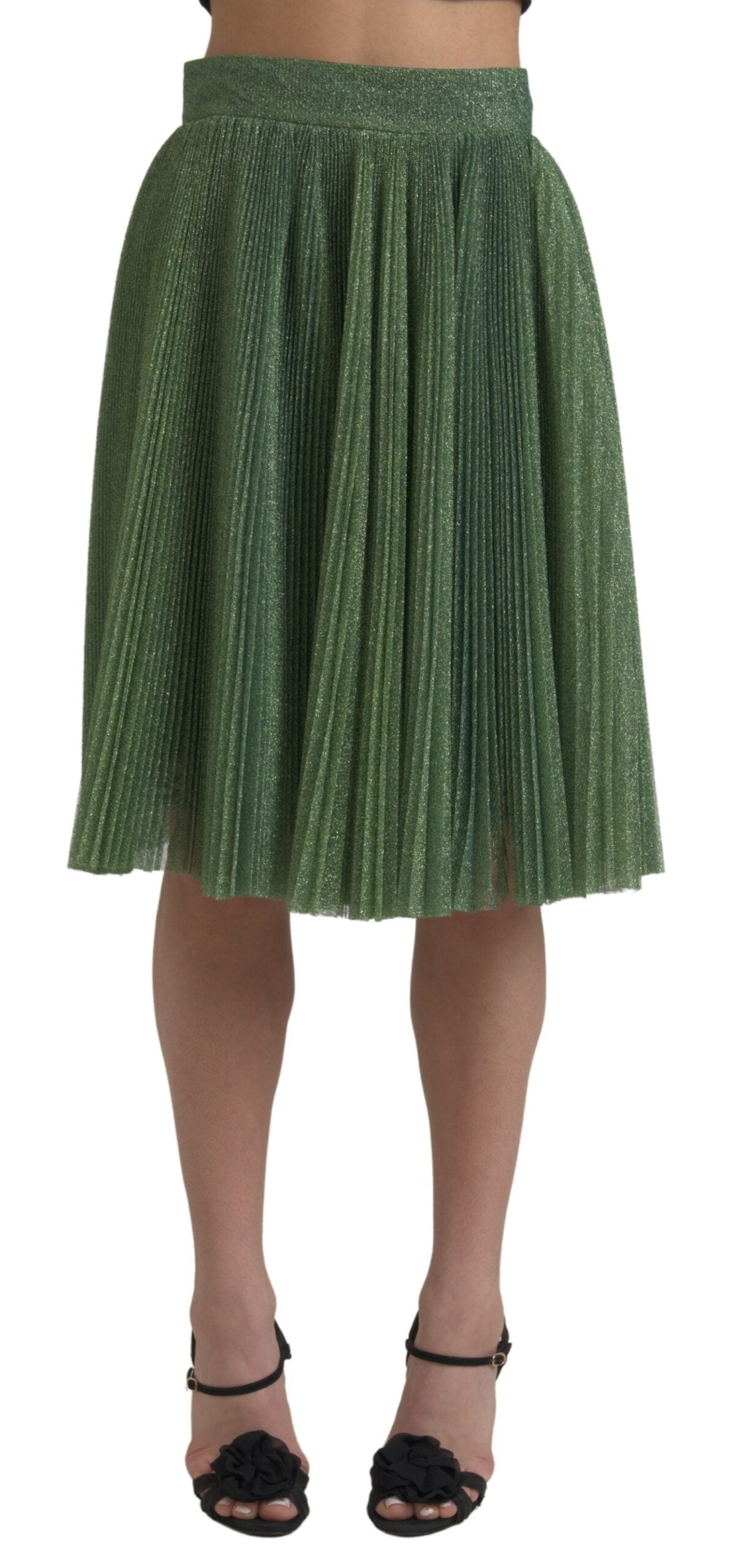 Dolce & Gabbana Green Metallic High-Waisted Draped Pleated Skirt