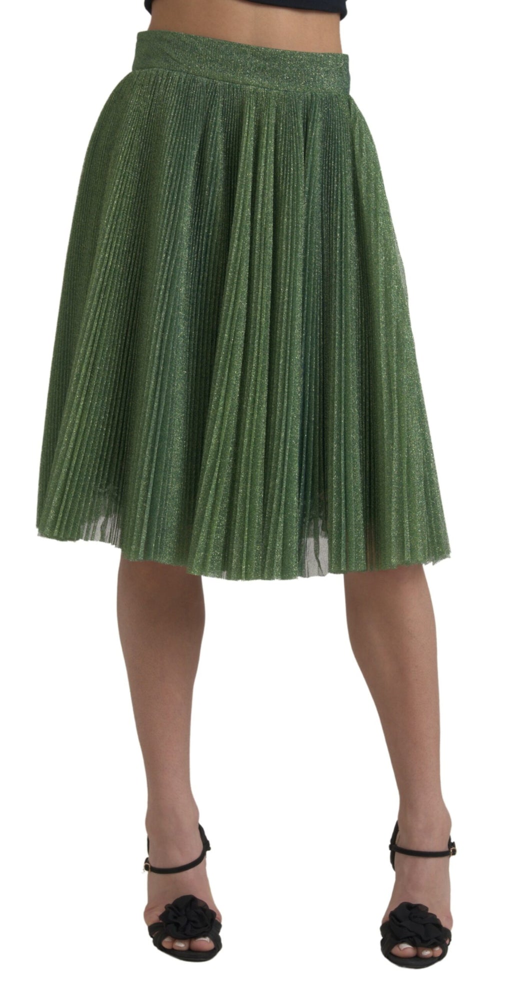 Dolce & Gabbana Green Metallic High-Waisted Draped Pleated Skirt