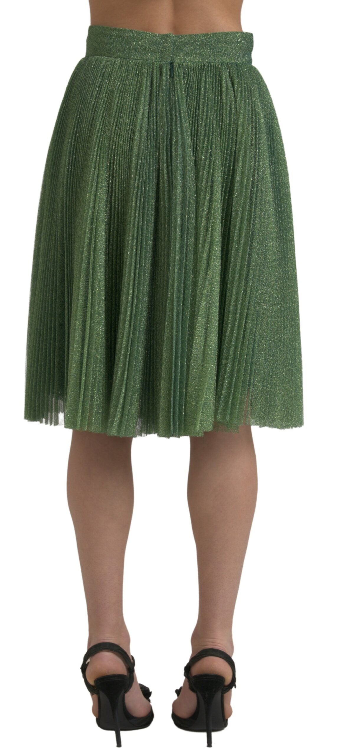 Dolce & Gabbana Green Metallic High-Waisted Draped Pleated Skirt