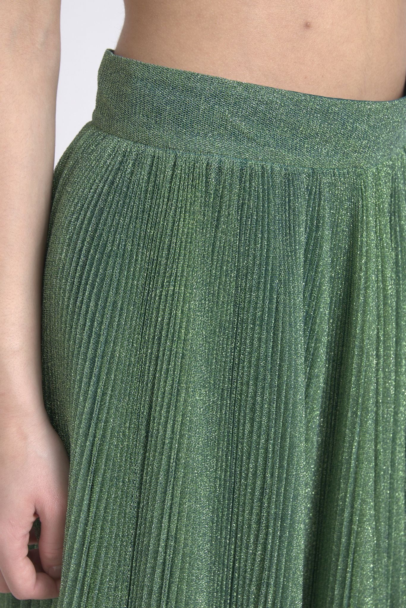 Dolce & Gabbana Green Metallic High-Waisted Draped Pleated Skirt